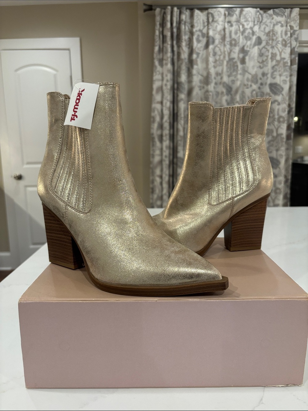MIA Metallic Gold Pointed-Toe Ankle Booties
